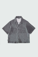 DOMINATE CROPPED CUBAN BUTTON DOWN SHIRT - DARK GREY
