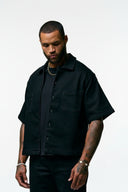 RETROGRADE CROPPED CUBAN BUTTON DOWN SHIRT - BLACK