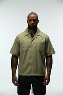 SERPENT CROPPED CUBAN BUTTON DOWN SHIRT - VINTAGE OLIVE