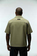 SERPENT CROPPED CUBAN BUTTON DOWN SHIRT - VINTAGE OLIVE