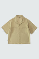 DUNE CROPPED CUBAN BUTTON DOWN SHIRT - TAUPE