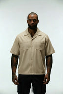DUNE CROPPED CUBAN BUTTON DOWN SHIRT - TAUPE