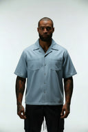 CASPIAN CROPPED CUBAN BUTTON DOWN SHIRT - LIGHT BLUE