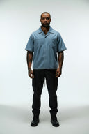 AEGEAN CROPPED CUBAN BUTTON DOWN SHIRT - LIGHT BLUE
