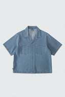 AEGEAN CROPPED CUBAN BUTTON DOWN SHIRT - LIGHT BLUE