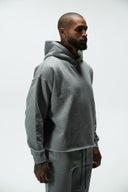 FATE HEAVYWEIGHT FLEECE CROPPED RAW HEM HOODIE - HEATHER GREY