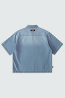 AEGEAN CROPPED CUBAN BUTTON DOWN SHIRT - LIGHT BLUE