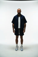 PURPOSE CROPPED CUBAN BUTTON DOWN SHIRT - NAVY