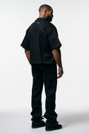 RETROGRADE CROPPED CUBAN BUTTON DOWN SHIRT - BLACK