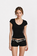 ANANKE V-Neck Baby Tee | Fitted Cotton Short Sleeve Top