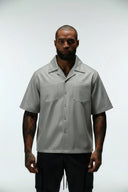 STORM CROPPED CUBAN BUTTON DOWN SHIRT - GREY/STRIPE