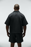 DOMINATE CROPPED CUBAN BUTTON DOWN SHIRT - DARK GREY