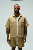 LORD CROPPED CUBAN BUTTON DOWN SHIRT - TAUPE