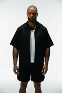 INTENTION CROPPED CUBAN BUTTON DOWN SHIRT - BLACK