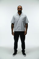 SANTORINI CROPPED CUBAN BUTTON DOWN SHIRT - LIGHT BLUE