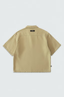 DUNE CROPPED CUBAN BUTTON DOWN SHIRT - TAUPE