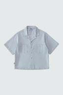 SANTORINI CROPPED CUBAN BUTTON DOWN SHIRT - LIGHT BLUE