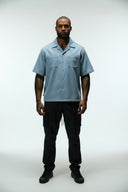 CASPIAN CROPPED CUBAN BUTTON DOWN SHIRT - LIGHT BLUE
