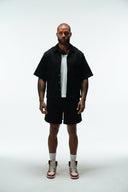 INTENTION CROPPED CUBAN BUTTON DOWN SHIRT - BLACK