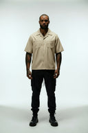 DUNE CROPPED CUBAN BUTTON DOWN SHIRT - TAUPE