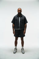 DOMINATE CROPPED CUBAN BUTTON DOWN SHIRT - DARK GREY