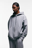 FATE HEAVYWEIGHT FLEECE DOUBLE ZIP HOODIE - HEATHER GREY