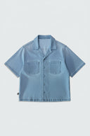 CASPIAN CROPPED CUBAN BUTTON DOWN SHIRT - LIGHT BLUE