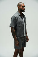 HOMAGE CROPPED CUBAN BUTTON DOWN SHIRT - LIGHT GREY