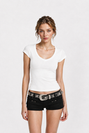 ANANKE V-Neck Baby Tee | Fitted Cotton Short Sleeve Top