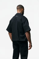 RETROGRADE CROPPED CUBAN BUTTON DOWN SHIRT - BLACK