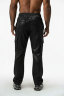 LEGEND FAUX LEATHER PLISSE SNAP CARGO PANT - BLACK