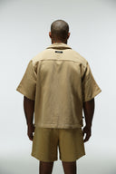 LORD CROPPED CUBAN BUTTON DOWN SHIRT - TAUPE