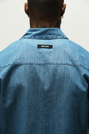 HEIR CROPPED CUBAN BUTTON DOWN SHIRT - MEDIUM BLUE