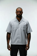 SANTORINI CROPPED CUBAN BUTTON DOWN SHIRT - LIGHT BLUE
