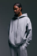 FATE HEAVYWEIGHT FLEECE DOUBLE ZIP HOODIE - HEATHER GREY - ANANKE