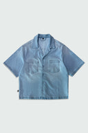 CASPIAN CROPPED CUBAN BUTTON DOWN SHIRT - LIGHT BLUE
