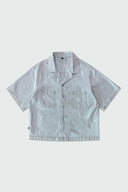 SANTORINI CROPPED CUBAN BUTTON DOWN SHIRT - LIGHT BLUE