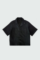 INTENTION CROPPED CUBAN BUTTON DOWN SHIRT - BLACK