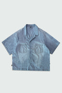 AEGEAN CROPPED CUBAN BUTTON DOWN SHIRT - LIGHT BLUE