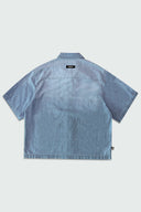 AEGEAN CROPPED CUBAN BUTTON DOWN SHIRT - LIGHT BLUE