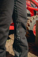 CANVAS FAUX LEATHER FLARED PANT - BLACK