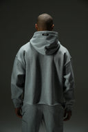 FATE HEAVYWEIGHT FLEECE CROPPED RAW HEM HOODIE - HEATHER GREY - ANANKE