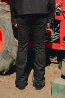 CANVAS FAUX LEATHER FLARED PANT - BLACK