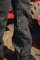 CANVAS FAUX LEATHER FLARED PANT - BLACK