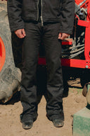 CANVAS FAUX LEATHER FLARED PANT - BLACK