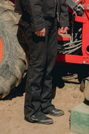 CANVAS FAUX LEATHER FLARED PANT - BLACK