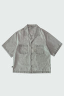 STORM CROPPED CUBAN BUTTON DOWN SHIRT - GREY/STRIPE