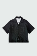 CROPPED CUBAN KNIT BUTTON DOWN SHIRT - BLACK