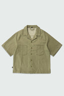 SERPENT CROPPED CUBAN BUTTON DOWN SHIRT - VINTAGE OLIVE