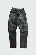 LEGEND FAUX LEATHER PLISSE SNAP CARGO PANT - BLACK
